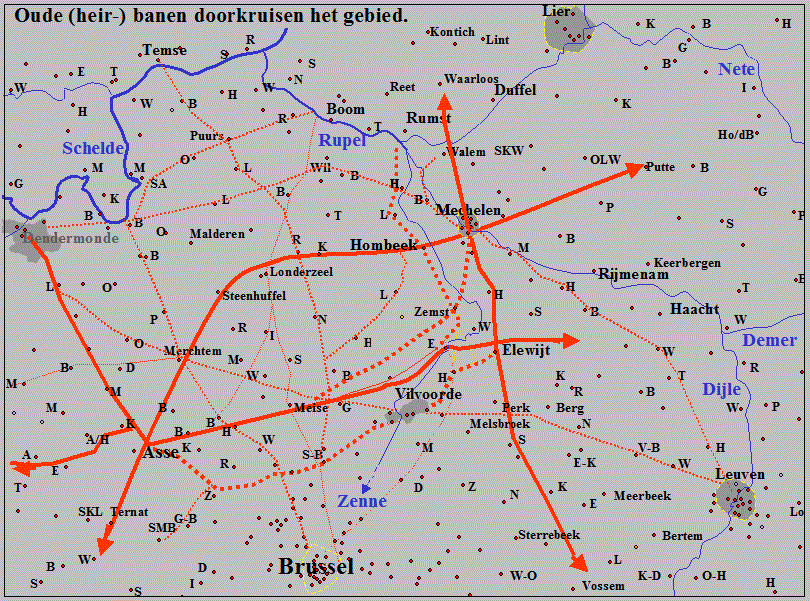 Heirbanen doorkruisen het gebied (kaart)
